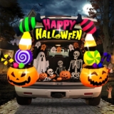 Kalolary 5FT Height Halloween Inflatables Trunk or Treat Car Decorations, Candy Pumpkin Arch Blow up Decorations with Built-in LED Lights Up for Halloween Party Lawn Yard SUV Car Luggage Decor