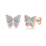 Kamise 925 Sterling Butterfly Stud Earrings, Aquamarine CZ, Rose Gold