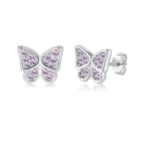 Kamise 925 Sterling Silver Butterfly Stud Earrings, Purple CZ, 8mm