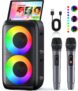 Karaoke Machine 2 Microphones Speaker 2 x 15W with Rechargeable Microphone 10H of Playtime Supports TV/Phone/TWS/AUX For Party/Outdoor/Office/Live Mixers (Black-2 Mic)