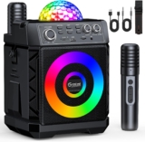 Karaoke Machine with 2 Wireless Microphones: with Disco Lights & Magnetic Mic Charging Portable Bluetooth Speaker for Adults & Kids – PA System with Lights Supports TF Card/USB/AUX for Home Party