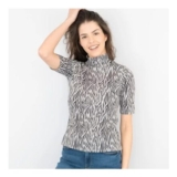 Karen Millen Black White Animal Print Short Sleeve Tops