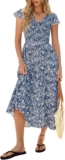 Kate Kasin Womens Floral Flowy Boho Dress Elastic Smocked Casual Maxi Dress Ruffled Summer Beach Vacation Sundress