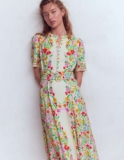 Kate Puff Sleeve Belted Dress Ivory, Elegant Garden – Size 10 – 18, w/Code