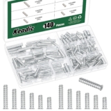 Keadic 140Pcs Flat Head Euro Screws, 6 Sizes Drawer Rail Euro Screws Pozi Cross Flat Head Slide Rail Screws for Drawers Desks, White Zinc Plated