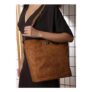 Kelp Tan Suede Tote Handbag for Women with Minimal Stitch Detail