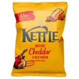 Kettle Mature Cheddar & Red Onion Crisps, 130g Share Bag, Hand Cooked British Potato Chips, Gluten Free, Vegan & Vegetarian Friendly