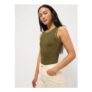 Khaki Crochet Trim Ribbed Vest