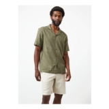 Khaki Floral Print Linen Blend Revere Neck Shirt