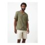 Khaki Floral Print Linen Blend Revere Neck Shirt