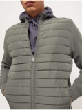 Khaki Funnel Neck Zip Front Quilted Hybrid Jacket, S – XL free C&C