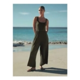 Khaki Green Ruched Waist Jersey Jumpsuit