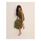 Khaki Jacquard Floral Satin Maxi Skirt