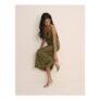 Khaki Jacquard Floral Satin Maxi Skirt