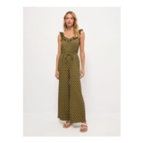 Khaki Polka Dot Frill Tie Waist Jumpsuit