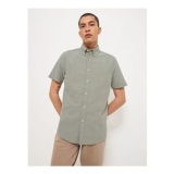 Khaki Short Sleeve Cotton Button through Oxford Shirt – XXXL Only
