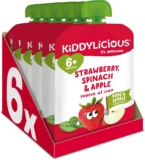 Kiddylicious Apple, Strawberry & Spinach Fruit Pouches – Suitable for 6 Months – 6 Pack