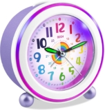 Kids Alarm Clock Bedside Girls Boys,Silent Non-Ticking Battery Powered Analogue Clocks with Night Light and Snooze,Colorful Design to Help Children Learning Time (Purple Rainbow)