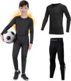 Kids Base Layer – Fleece Lined Athletic football skins, Warm Football Skins Long Sleeve Top and Leggings Compression Set, Reflective Line Thermal Underwear for Biking, Ski & Running