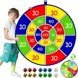 Kids Double Sided Dart Board with 12 Sticky Ball Toys, Indoor Outdoor Games And Birthday Party,, Suitable For 3 4 5 6 7 8 9 10 11 12 Year Old Boys And Girls25.5in/65cm
