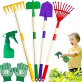 Kids Gardening Set 6 PCS Outdoor Toys for Toddlers Age 3-5 Garden Toys with Shovel, Rake, Hoe, Leaf Rake,Watering Can, Gloves. Gardening Tools for 3 Boys Girls. Garden Gifts for Children