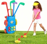 Kids Golf Set with 4 Golf Clubs, 6 Golf Balls & 2 Practice Holes Portable Golf Cart Play Set for Indoor & Outdoor Garden Games, Sports Toy for Boys & Girls