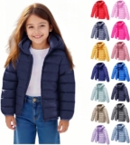 Kids Hooded Puffer Jacket Girls Full Zip Lightweight Quilted Winter Coats