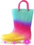 Kids Wellies for Girls Boys, Light Up Toddler Wellington Boots Flashing glitter wellies keep little feet dry, easy pull-on handles and non-slip soles for rainy day puddle play