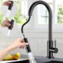 Kitchen Faucet with Removable Shower, Stainless Steel Kitchen Sink Faucet Mixer Tap with Removable Base, 360 Swivel, 2 Water Modes Cold and Hot Available – Black