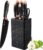 Kitchen Knives with Block, Stainless Steel Kitchen Knife Set (Black Gold)