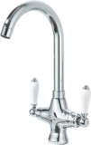 Kitchen Sink Mixer Tap with Ceramic Dual Lever, Monobloc Victorian Style Kitchen Tap 1 Hole Elegant Brass Chrome Swivel Mono Retro Vintage Sink Faucet with Flexible Hoses Traditional