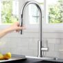 Kitchen Tap with Pull-Out Spray, Stainless Steel Kitchen Sink Mixer Tap with Removable Base, 360 Swivel, 2 Water Modes (Silver)