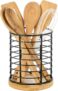 Kitchen Utensil Holder Countertop Cutlery Drainer with Metal Wire and wood Base, Organizer for Spoons, Spatulas, Ladles, Forks, and More,Black