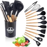 Kitchen Utensils Set 12PCS, Silicone Cooking Utensils Set with Wooden Handle Non-Stick Cooking Spoons Utensil Sets Silicone Kitchen Utensil Set Heat Resistant Kitchen Tools Heat Resistant Set