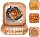 KitchenBoss 100Pcs Air Fryer Liners: 8Inch/20cm Square Airfryer Liner Disposable