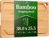 Kitsure Bamboo Chopping Board – Multi-Size Wooden Chopping Boards for Kitchen, 38.0 x 25.5 cm, Kitchen Essentials with Deep Juice Grooves, Cutting Board for Prep & Serving, Large, Natural