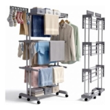 Klass Large 4-Tier Clothes Airer, Foldable Drying Rack with Wheels