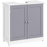 Kleankin Under Sink Bathroom Cabinet, 2 Doors, Adjustable Shelf, White Grey