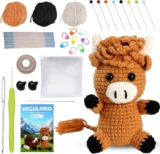 Komergave Crochet Kit, Highland Cow Complete Knitting Kit with Soft Yarn Stuffing Cotton & Tools, DIY Craft Crochet Kits for Beginners Adults Friends Teens Gift