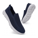 Konhill Mens Slip-on Trainers, Breathable Mesh Walking Shoes, Navy 6.5
