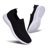 Konhill Mens Slip-on Trainers, Lightweight Casual, Black, 10UK