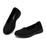 Konhill Womens Knit Slip-on Loafers – All Black