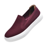 Konhill Womens Slip-on Loafers Knit Mesh Breathable Burgundy 36