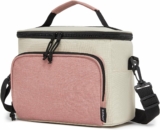Kono Insulated Lunch Bag for Women Men, Wide Opening Adult Lunch Box, Leakproof Cool Bag for Work Picnic Beach Family, Lunch Tote Bag with Adjustable Shoulder Strap (Beige/Pink, 9L)