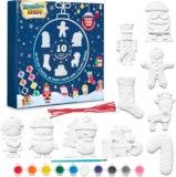 KreativeKraft Kids Paint Your Own Christmas Decorations Set – Arts and Crafts for Kids – Family DIY Craft Kit – Santa, Elf, Reindeer Painting Set (Set of 10)
