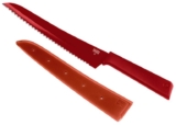 Kuhn Rikon Bread Knife with Japanese Stainless Steel Serrated Blade, Non-Stick Coating, Secure Grip Handle, Red