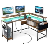 L-Shaped Gaming Desk Computer Desk w/LED Lights & Power Outlets – Sold & Delivered by FDS CORPORATION LIMITED