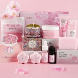 LAIKOU Sakura Bath Gift Set, 10PCS Aromatherapy Pamper Gifts for Women, Relaxation SPA Ladies Self Care Package, Mothers Day Christmas Birthday Gifts for Her Friend Sister Mum Wife