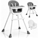 LALAHO Adjustable Height Baby High Chair with 5-Point Safety Harness Grey Portable 3-in-1 Highchair with Removable Dual-Layer Tray and Footrest for Toddlers and Babies