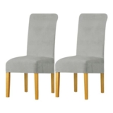LANSHENG Stretchy Velvet Chair Covers, Dining Room, Light Gray, 2-Pack(M)
